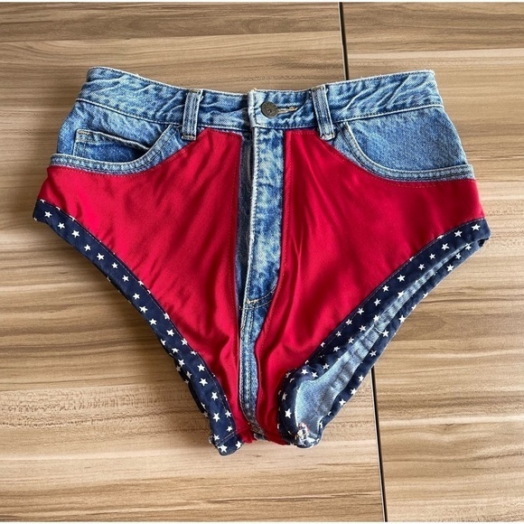 Vintage Guess Booty Jean Short Underwear Patriotic America - Picture 2 of 9